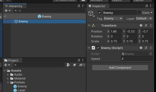 Enemy Prefab after removing 3D components